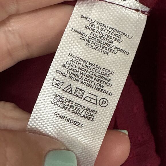 Loft Blouse Clip Dot Balloon 3/4 Sleeve S Maroon Trendy Popover Casual NEW - Picture 6 of 11